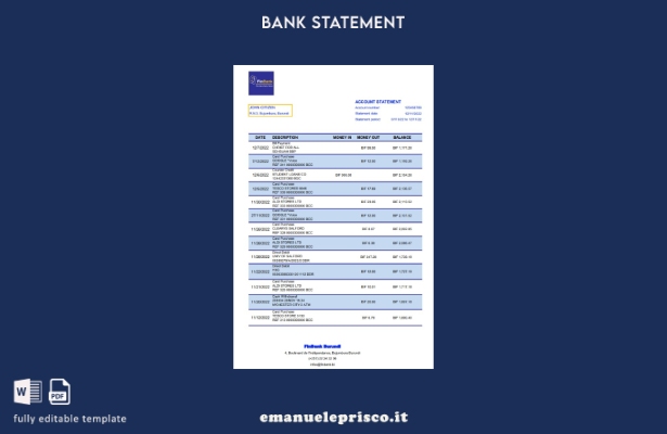 modello Excel di estratto conto bancario Burundi Finbank in stile verificato